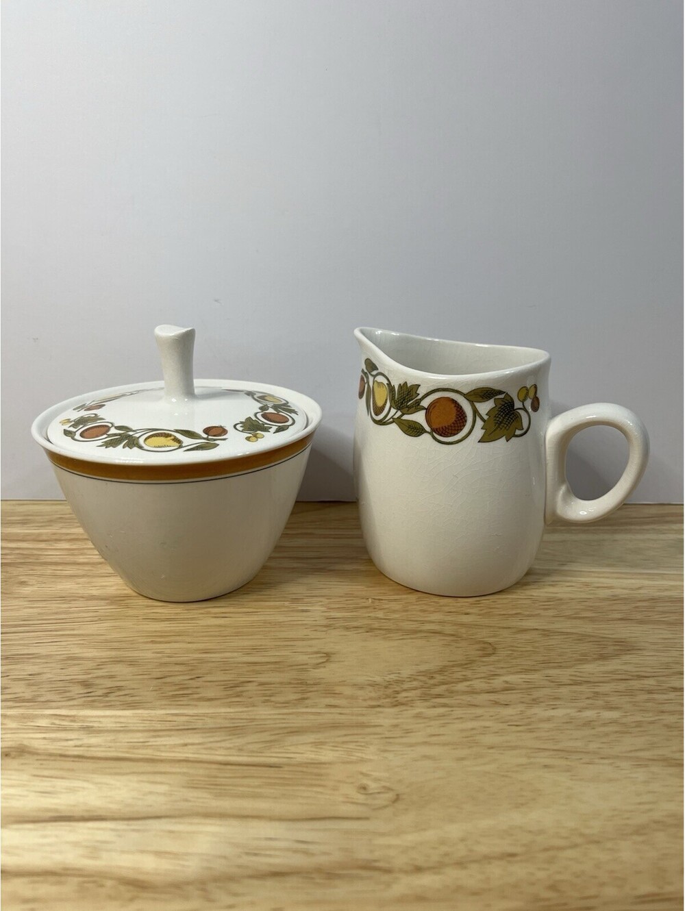 Franciscan Whitestone Ware Pickwick Vtg Creamer and Sugar Bowl Set Fall Autumn